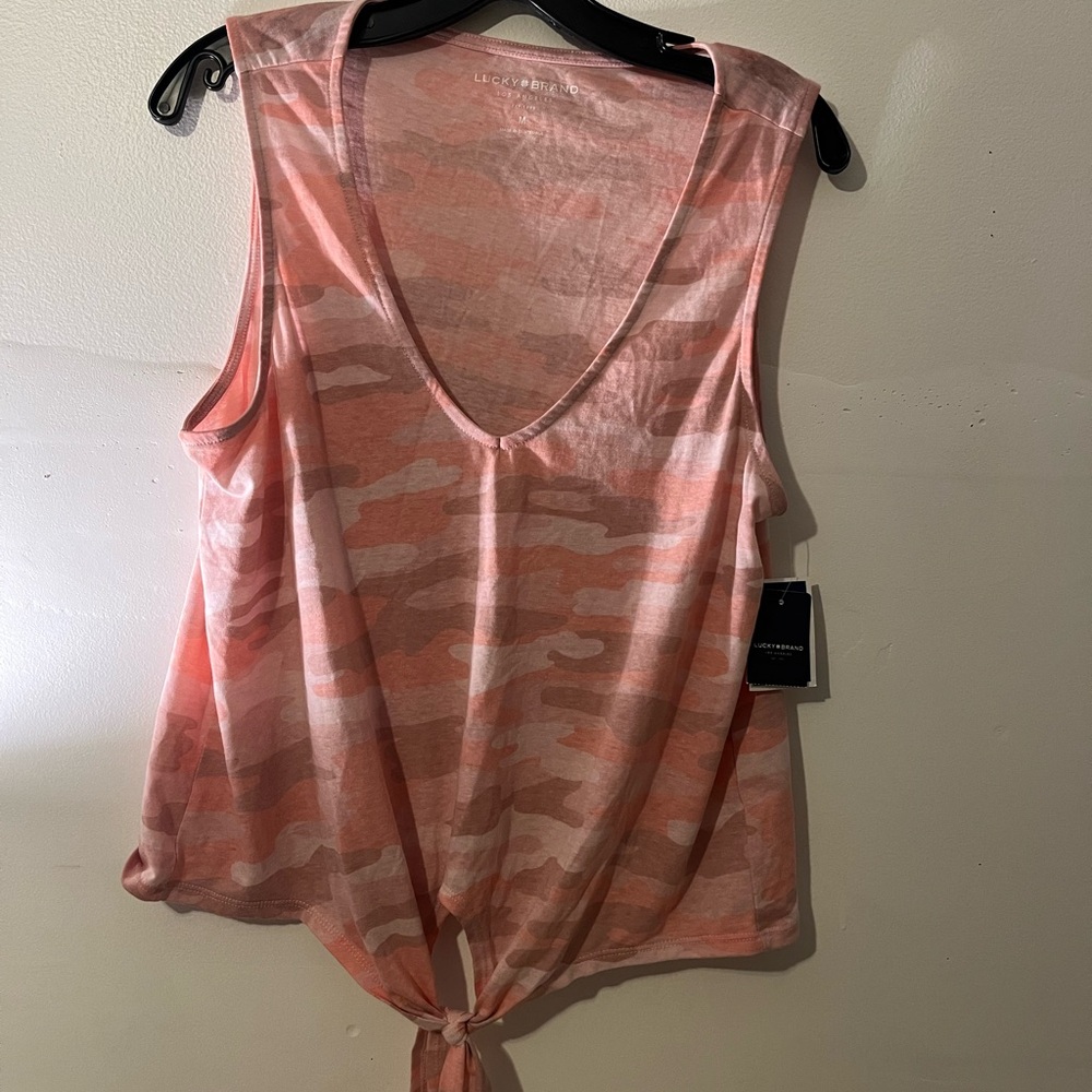 Lucky Brand Women's Pink Camo Tie-Front Tank Top